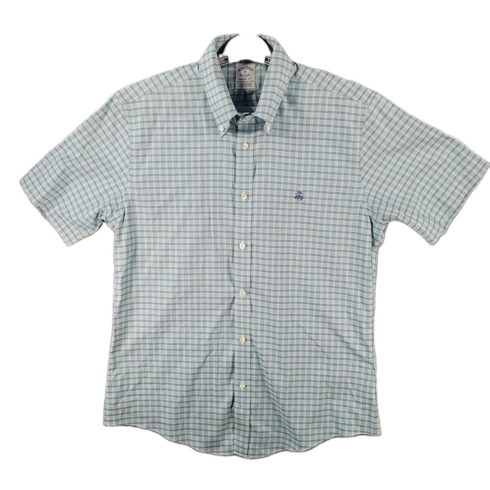 Brooks Brothers Regent Shirt Mens Medium Non Iron Green Plaid Supima Cotton